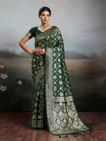 Thumbnail for Shree Shyam Fashion Bottle Green Silk Blend Saree - Distacart