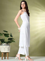 Thumbnail for Sangria Self Design Shoulder Straps Straight Kurta With Palazzo