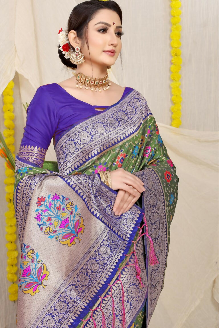 Jyoti Fashion Women's Green Patola Silk Zari Woven Saree with Blouse - Distacart