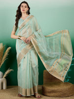 Thumbnail for Mitera Striped Zari Organza Saree - Distacart