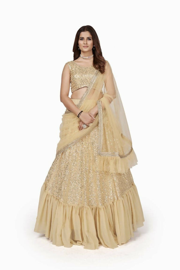 Aastha Fashion Women's Beige Faux Georgette Multi Sequins Work Party Wear Lehenga Choli - Distacart