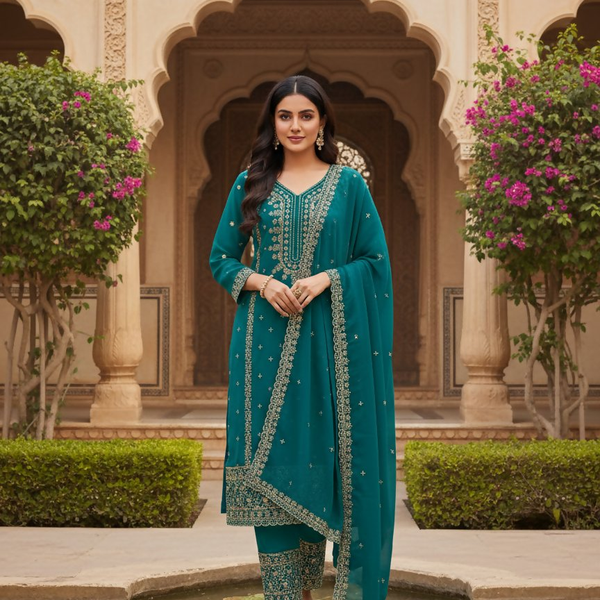Teeya Creation Teal Color Faux Georgette Embroidery Work Party Wear Salwar Suit - Distacart
