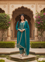 Thumbnail for Teeya Creation Teal Color Faux Georgette Embroidery Work Party Wear Salwar Suit - Distacart