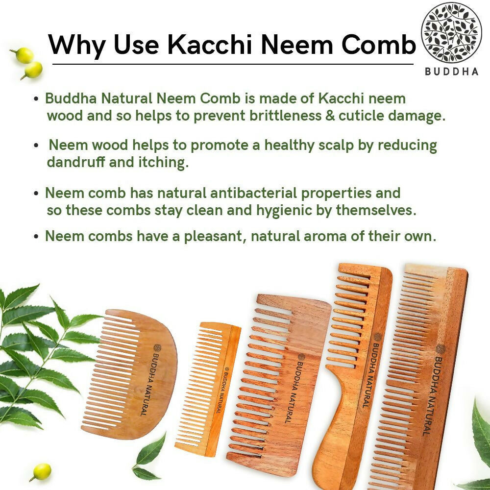 Buddha Natural Dual Tooth Kacchi Neem Wooden Comb - Distacart
