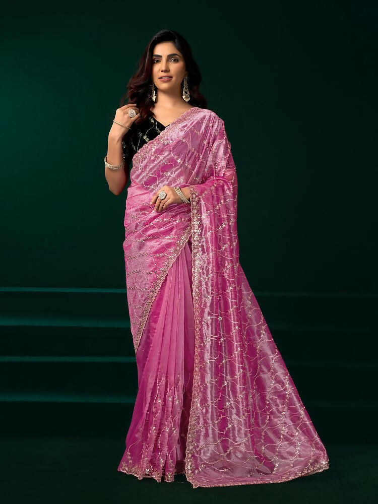 Joban Fashion Pink Net Party Wear Sarees - Distacart