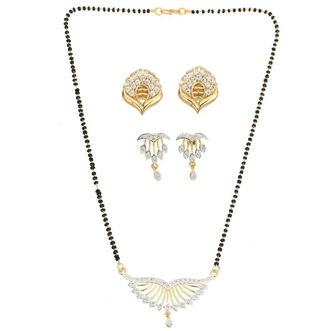 AanyaCentric Gold Plated Mangalsutra with Pendant, 2 Pair Earrings - Distacart