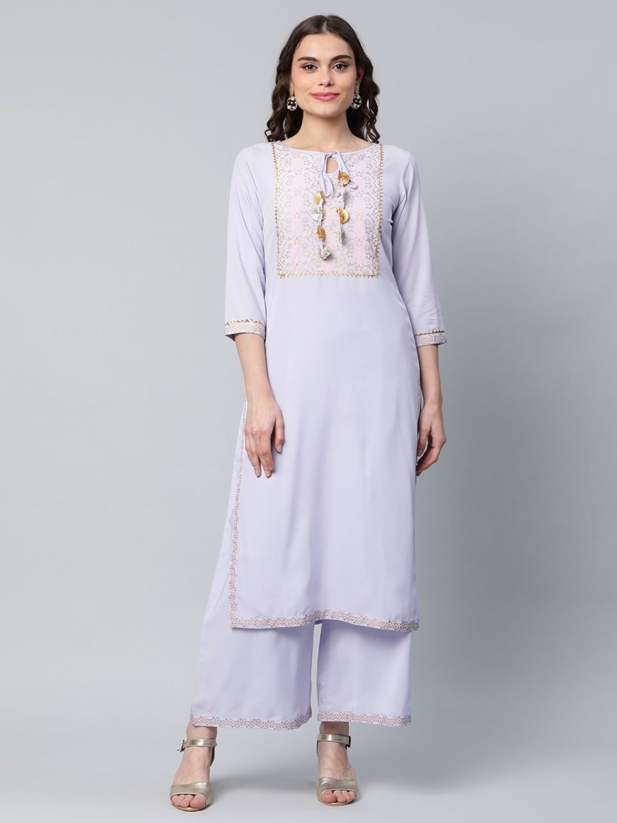 Ahalyaa Women's Powder Blue Crepe Gold Printed Kurta Palazzo Set - Distacart