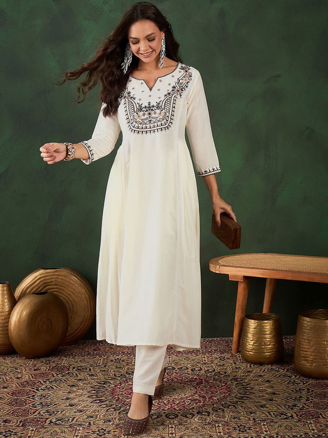 Sangria Floral Embroidery Kurta Sets - Distacart
