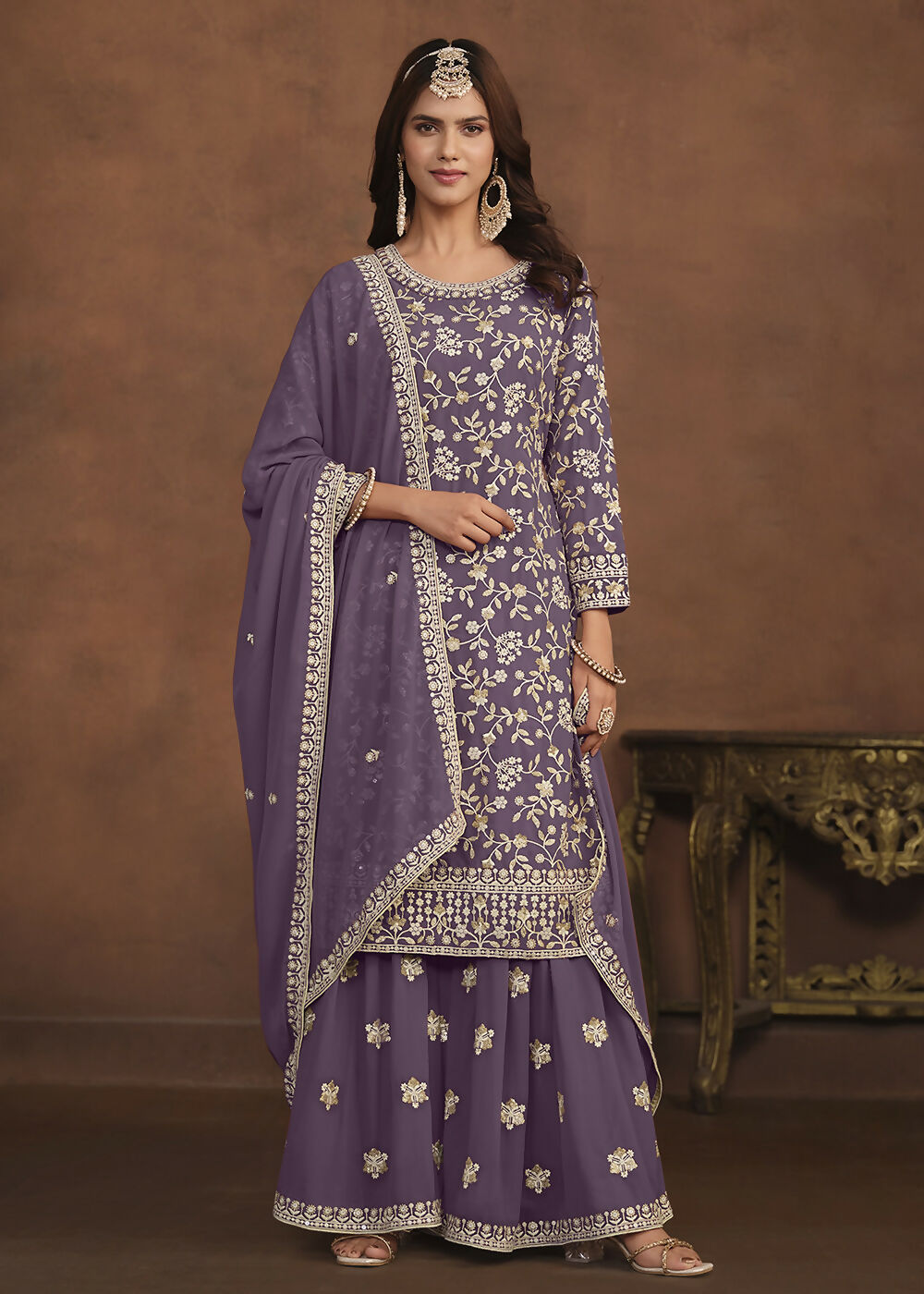 Faux Georgette Purple Embroidered Festive Salwar Suit - Emponline - Distacart