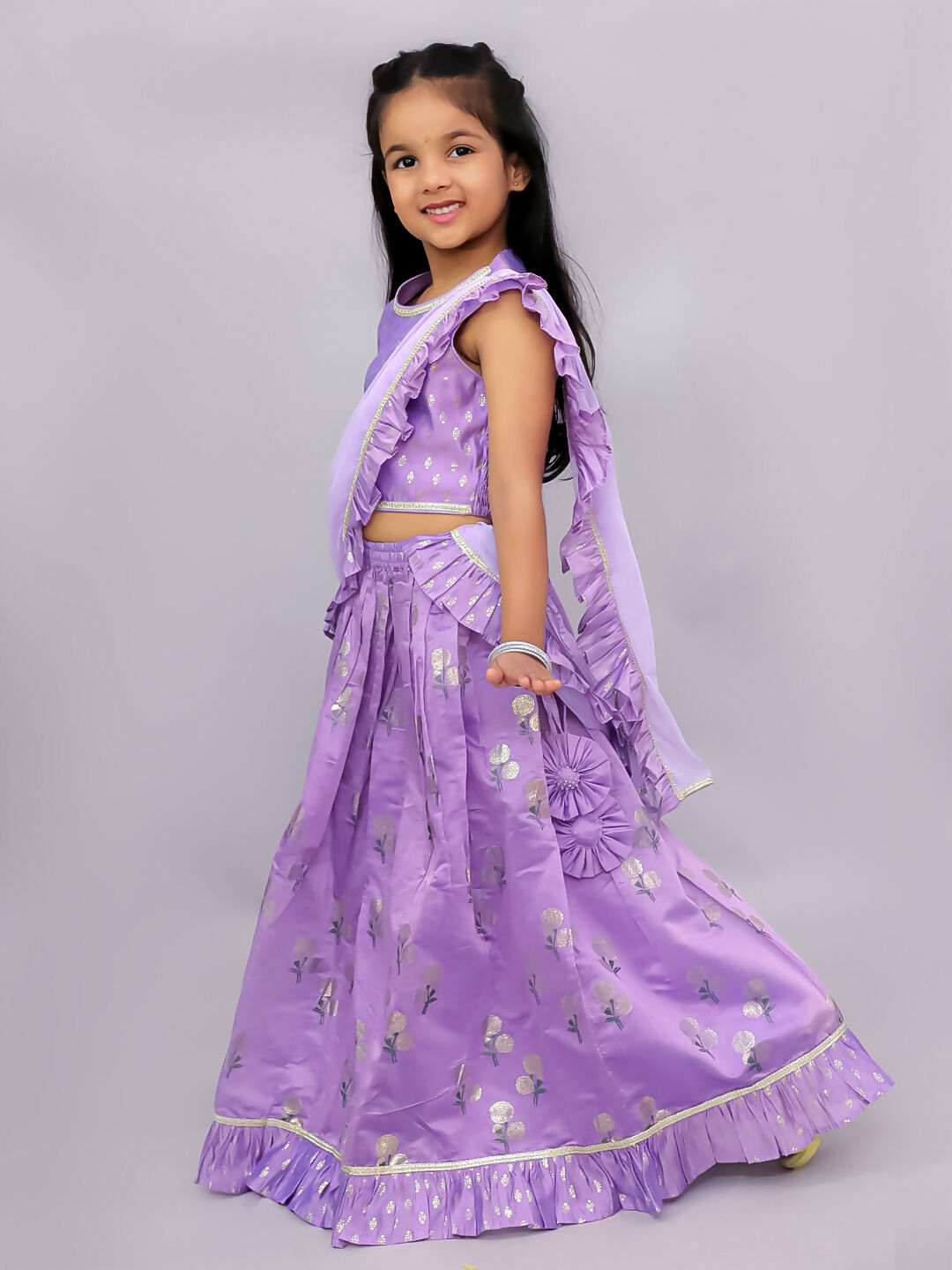 Lil Drama Mishti Purple Lehanga Choli Dupatta Set For Girls