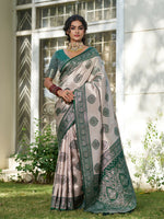 Thumbnail for Shree Shyam Fashion Cream With Dark Green Silk Blend Saree - Distacart