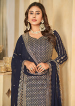 Thumbnail for Mesmeric Blue Faux Georgette Palazzo Suit with Embroidery - Emponline - Distacart