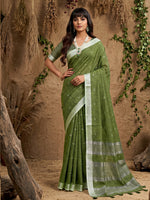 Thumbnail for Anaita Mehendi Linen Cotton Zari Work Saree With Blouse