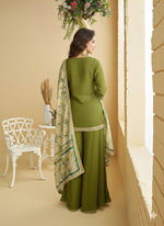 Thumbnail for Evanik Women Mehendi Chinon Silk Zari Embroidered Sequins Sharara Suit - Distacart