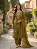 Anaita Mehendi Silk Unstitched Suit with Printed & Khatli Work - Dista