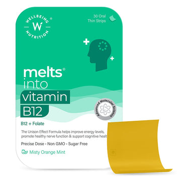 Wellbeing Nutrition Melts Vegan Vitamin B12 Thin Strips-Misty Orange Mint Flavor - Distacart