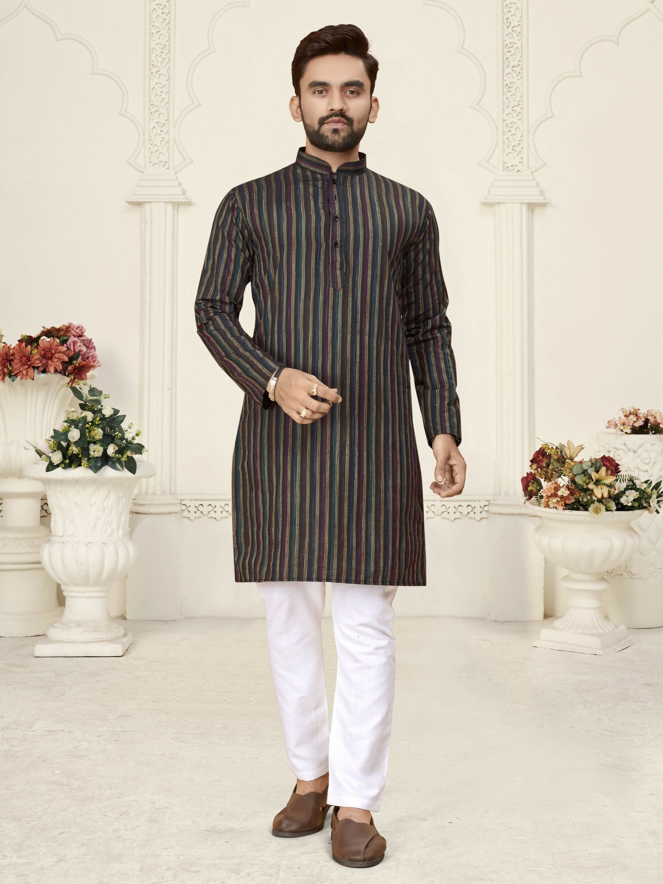 Anaita Black Jacquard Linen Cotton Straight Kurta - Distacart