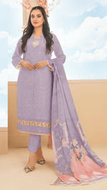 Thumbnail for Anaita Purple Cambric Cotton Stitched Suit with Embroidery & Sequence Work - Distacart