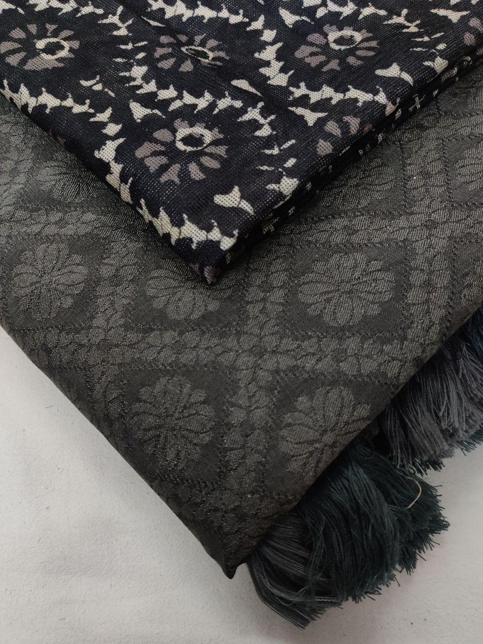 Grey Jute Silk Woven Design Saree with Unstitched Blouse - Hiral Fashion - Distacart