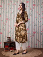 Thumbnail for Ode by House of Pataudi Floral Printed Pure Cotton Straight Kurta - Distacart