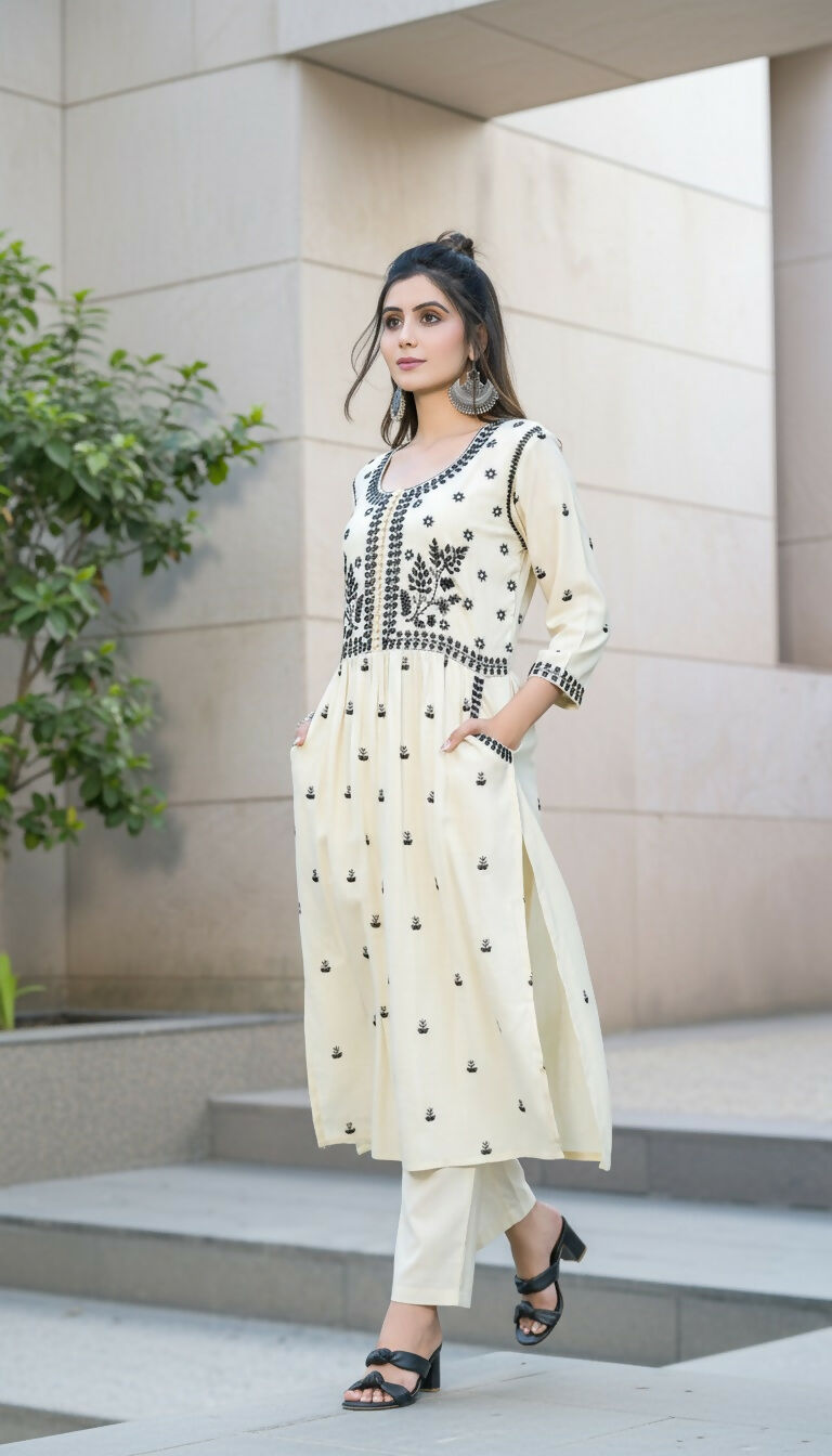BulBul Meenaxi Beige Rayon Kurta Set