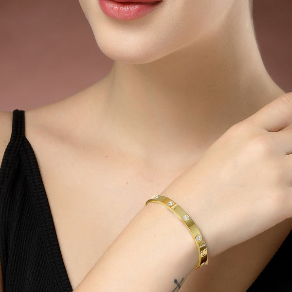 NVR Women's Gold-Polished CZ Stone-Studded Kada Bracelet - Distacart