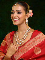 Thumbnail for Ruby Raang 22k Gold Polished Red Meenakari Kundan Layered Necklace With Earrings & Maang Tikka