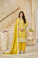 Thumbnail for Anaita Yellow Organza Crush Stitched Suit with Embroidery Work - Distacart