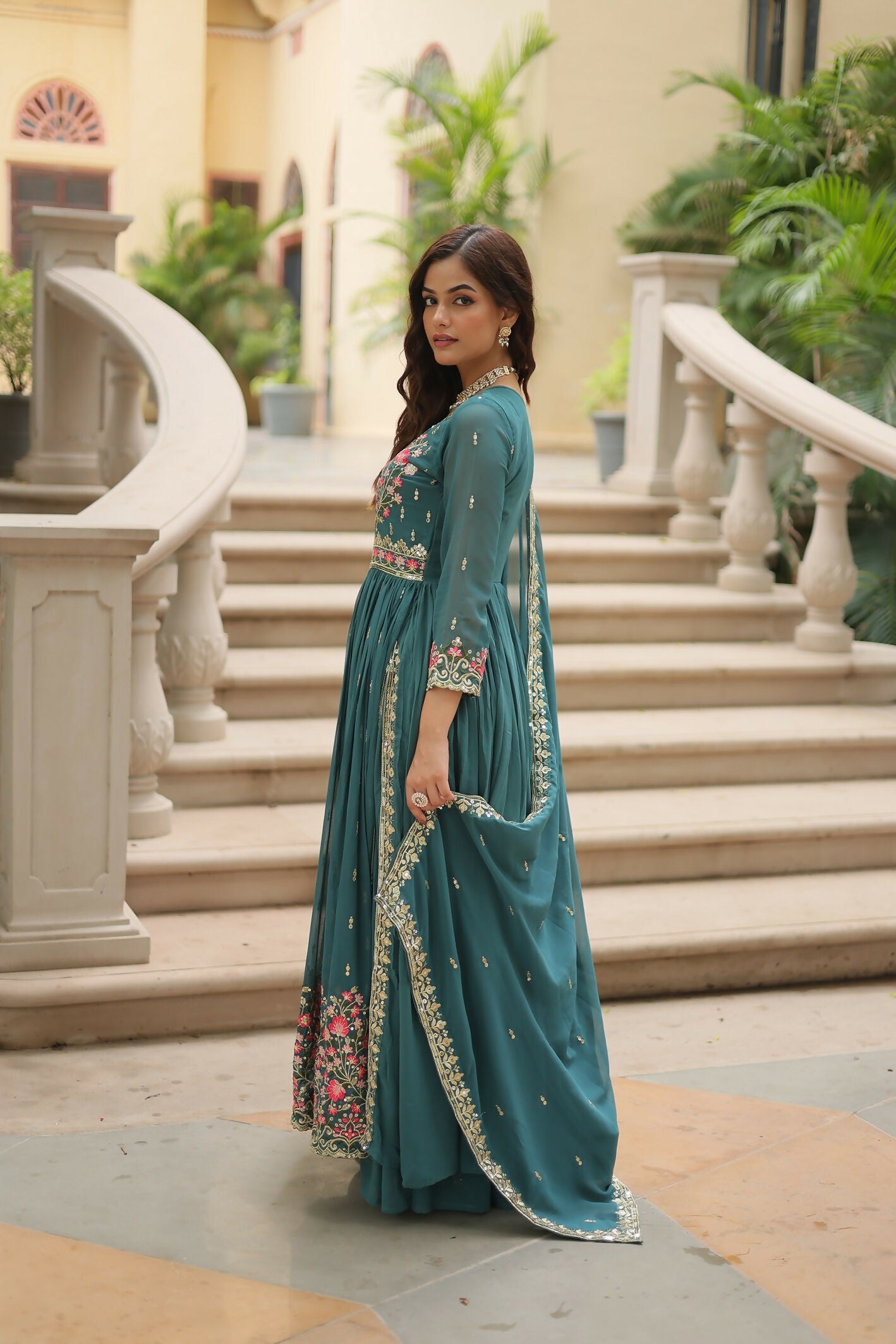 Joban Fashion Rama Georgette Sequence Embroidery Work Kurta Set