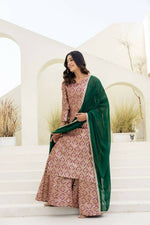 Thumbnail for Joban Fashion Peach Jacquard Embroidered Sharara Set - Distacart