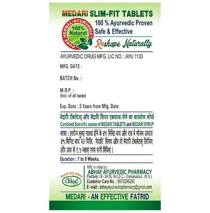 Abhay Ayurveda Medari Slim-Fit Tablets - Distacart