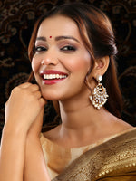 Thumbnail for Ruby Raang Gold Polished White Chand Kundan Earrings