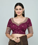 Thumbnail for Joban Fashion Women's Wine Embroidered Stitched Blouse