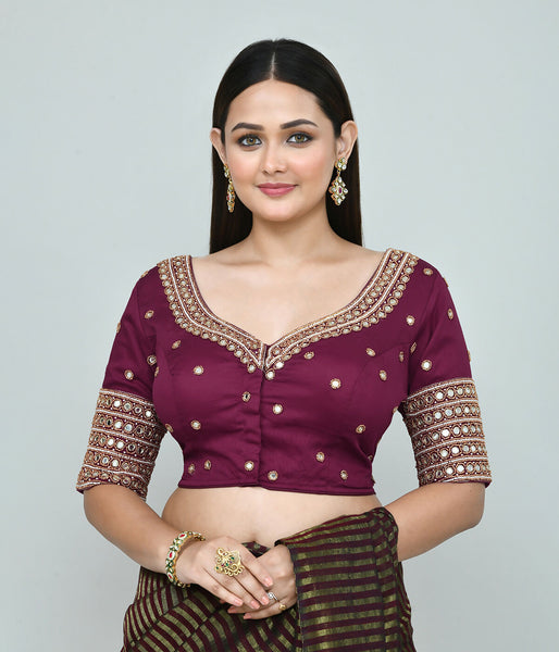 Joban Fashion Women's Wine Embroidered Stitched Blouse