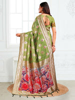 Thumbnail for Astita Linen Cotton Green Saree