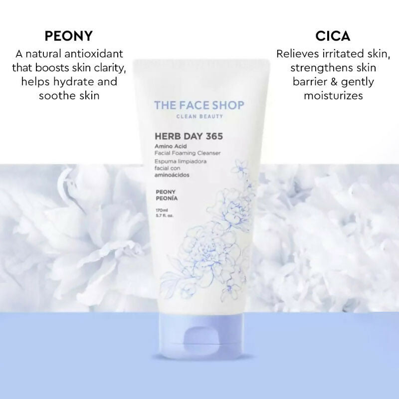 The Face Shop Herb Day Amino Acid Face Wash, Gentle Cleanser that Exfoliates & Brighten Skin - Korean Skincare - Distacart