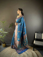 Thumbnail for Joban Fashion Banarasi Royal Blue Woven Woven Soft Silk Saree