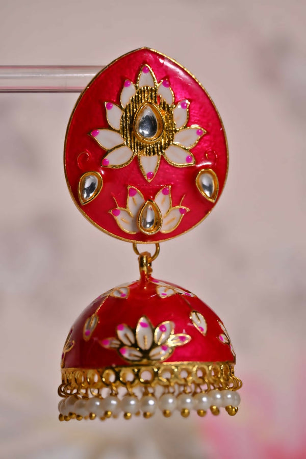 Red Meenakari Jhumki Earrings For Party By House of Ree - Distacart