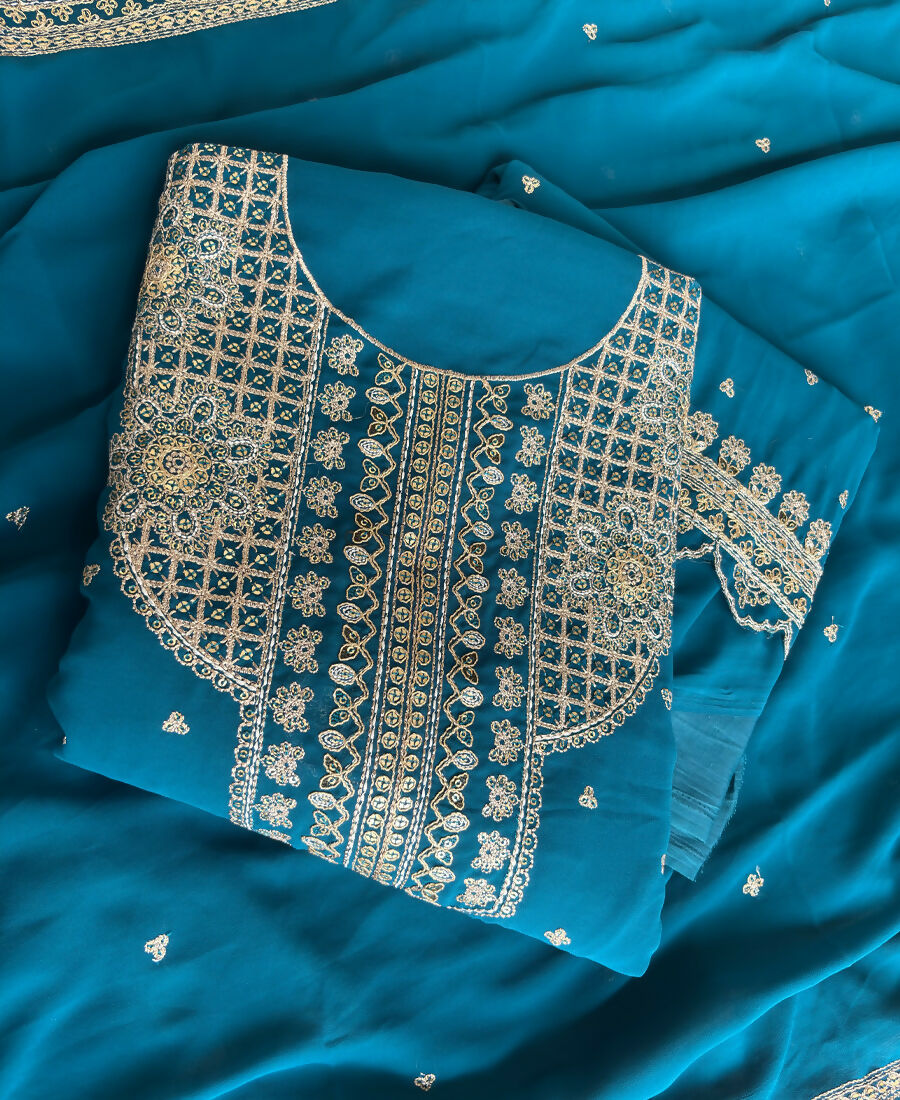 KC New Georgette Short Salwar Kameez Pakistani Style Aqua Blue - Dista