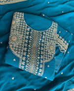 Thumbnail for KC New Georgette Short Salwar Kameez Pakistani Style Aqua Blue - Dista