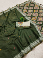 Thumbnail for Vastranavya Green Muga Cotton Meenakari & Azarakh Pallu Saree with Contrast Blouse - Distacart