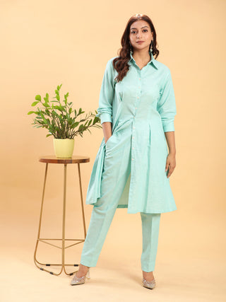 BohoJazz Mint Green Longline Shirt with Formal Pants Co-ord Set
