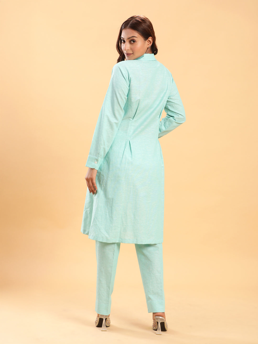 BohoJazz Mint Green Longline Shirt with Formal Pants Co-ord Set