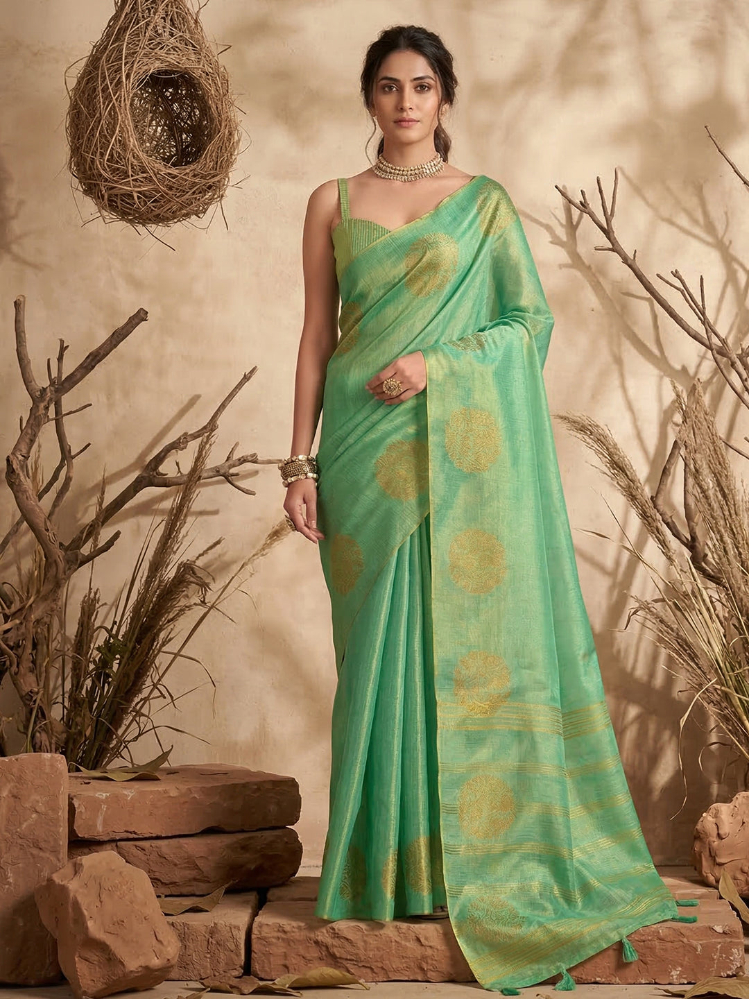 Anaita Mint Tissue Silk Woven Saree With Blouse - Dista
