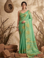 Thumbnail for Anaita Mint Tissue Silk Woven Saree With Blouse - Dista