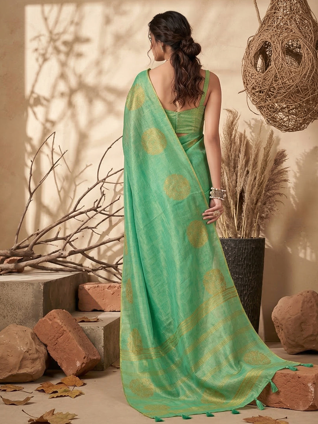 Anaita Mint Tissue Silk Woven Saree With Blouse - Dista