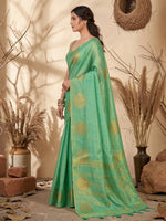 Thumbnail for Anaita Mint Tissue Silk Woven Saree With Blouse - Dista