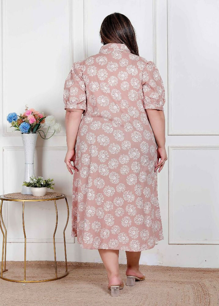 Miravan Plus Size Womens Puff Sleeve Pure Cotton Printed Maxi Dress