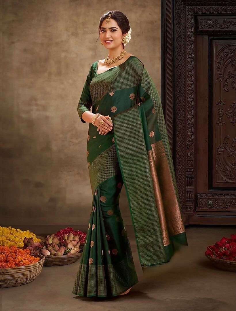 Preksha Creation Designer Women Banarasi Soft Silk Saree - Green - Distacart