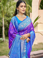 Thumbnail for Astita Purple Pochampally Silk Saree - Distacart